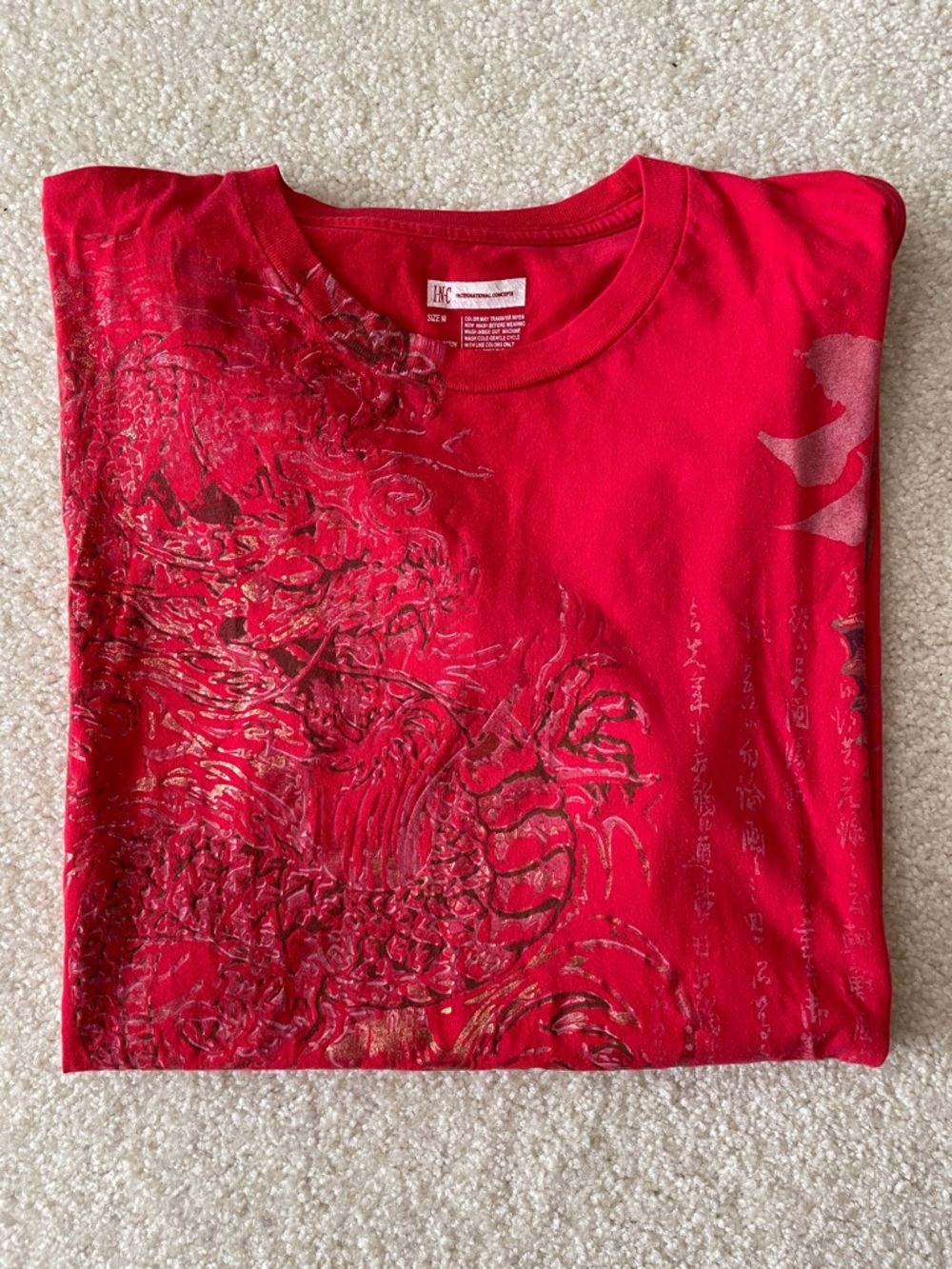 INC International Concepts Y2K Dragon Graphic Tee Men’s Medium Red Short Sleeve